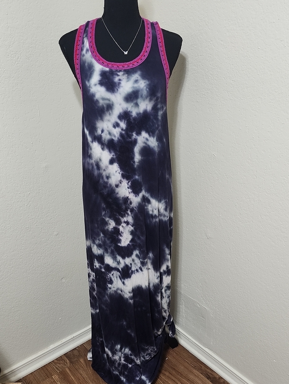 Natural Life Willow Tie-Dye Crochet Trim Maxi Dress Sz M Whimisgoth Boho Style